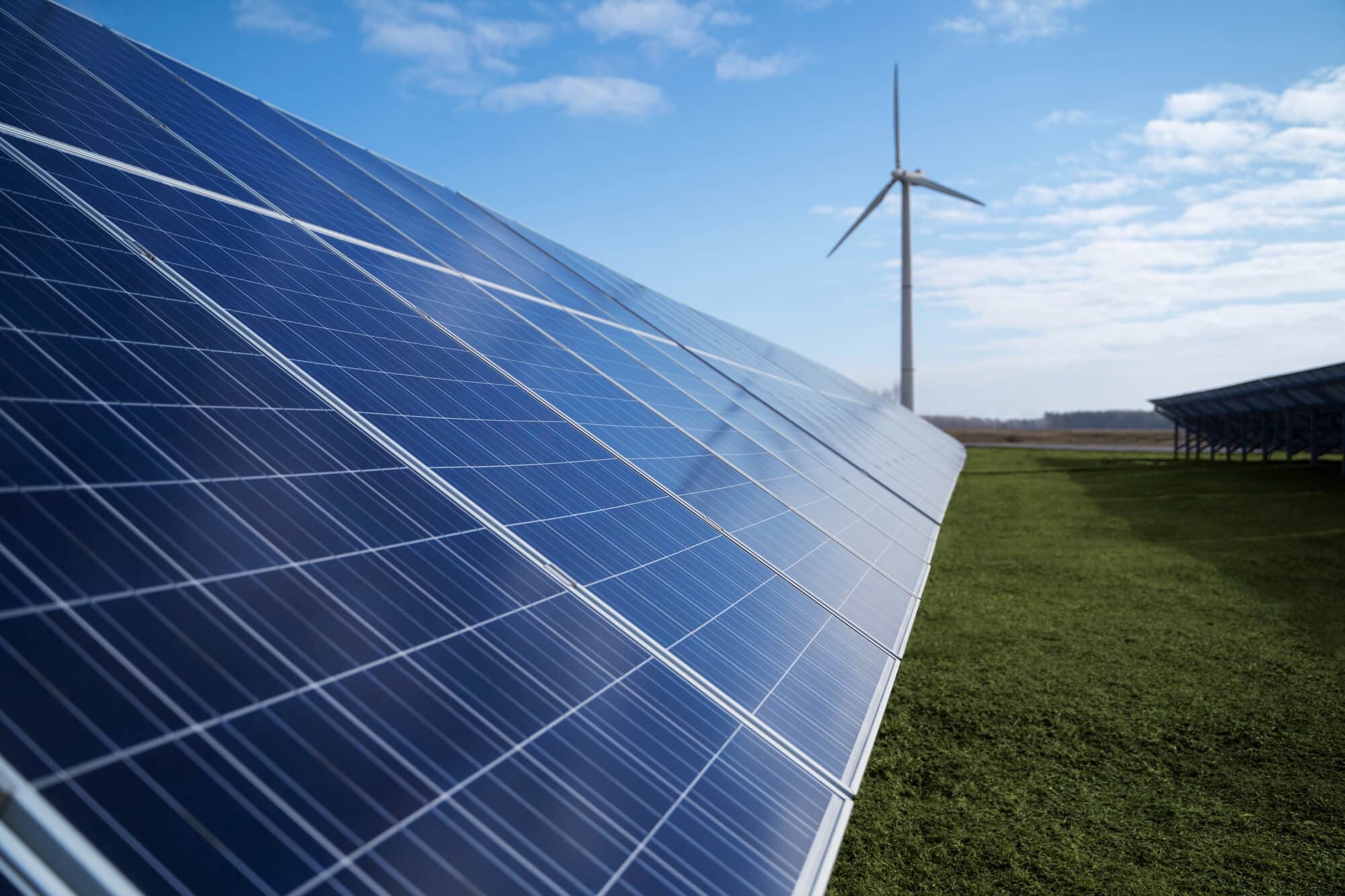 Solar panels and wind turbine